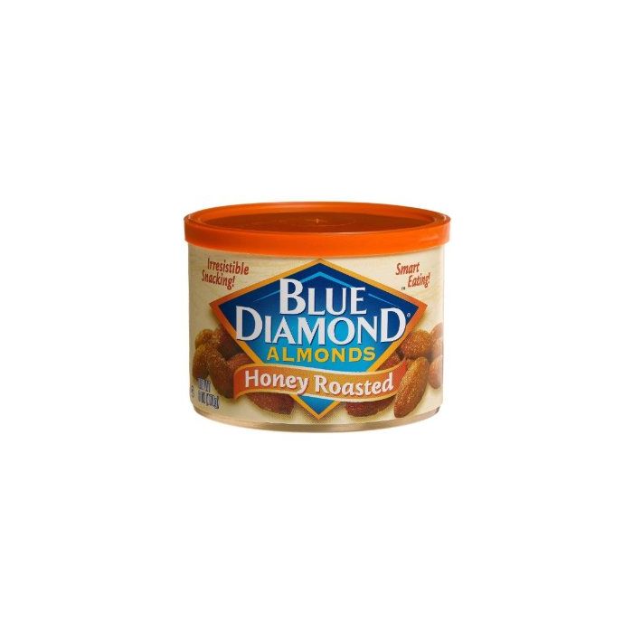 Front View Photo of Blue Diamond Honey Roasted Almonds in Tin Can