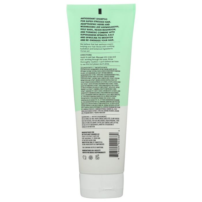 Back Packaging Photo of Acure Juice Cleanse Supergreens Adaptogens Shampoo