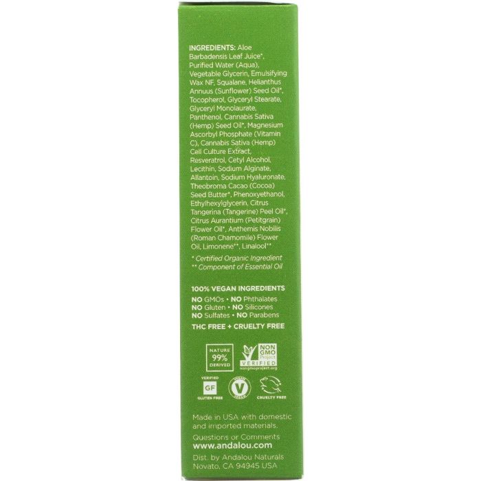 Ingredients label photo of Andalou Naturals Cannacell Facial Serum