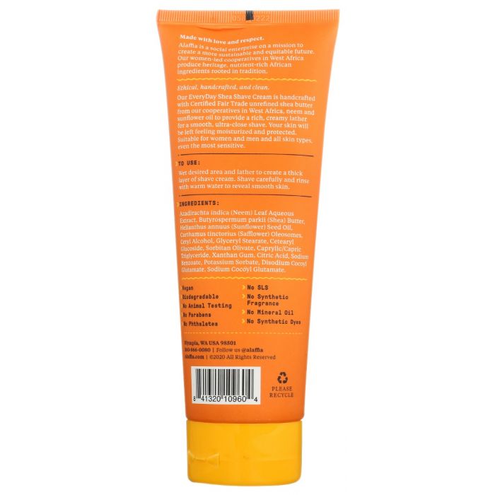 Back Packaging Photo of Alaffia Everyday Shea Shave Cream