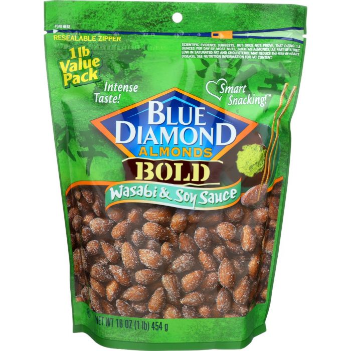 A Product Photo of Blue Diamond Bold Wasabi and Soy Sauce Almonds Value Pack