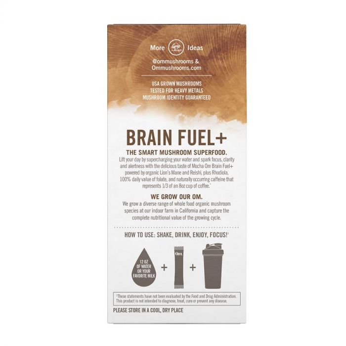 Side Label Photo of OM Mushroom Mocha Brain Fuel Plus Drink Mix