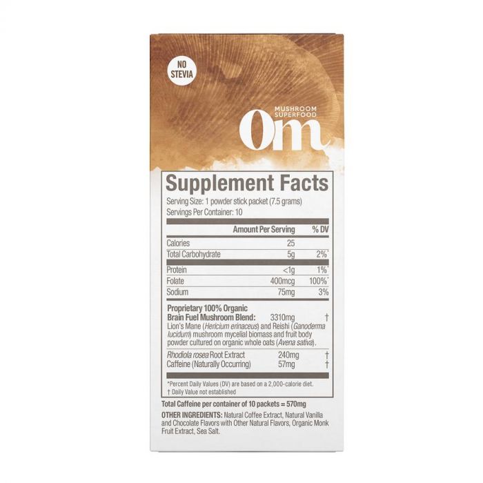 Supplement Facts Label Photo of OM Mushroom Mocha Brain Fuel Plus Drink Mix