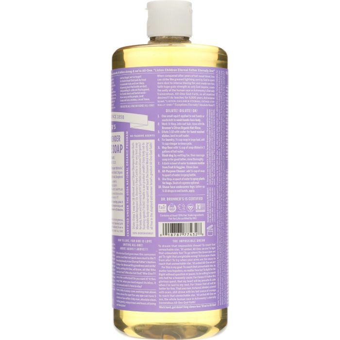 Side photo of Dr. Bronner Lavender Pure Castile Liquid Soap