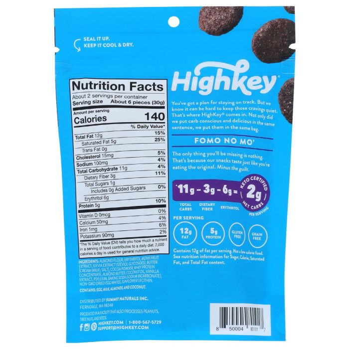 Back Packaging Photo of High Key Double Chocolate Brownie Mini Cookies