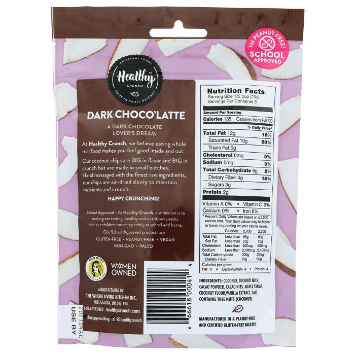 Back Packaging Photo of Healthy Crunch Dark Choco'latte Coconut Chips