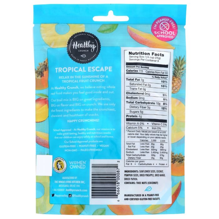 Back Packaging Photo of Healthy Crunch Tropical Escape Trail Mix