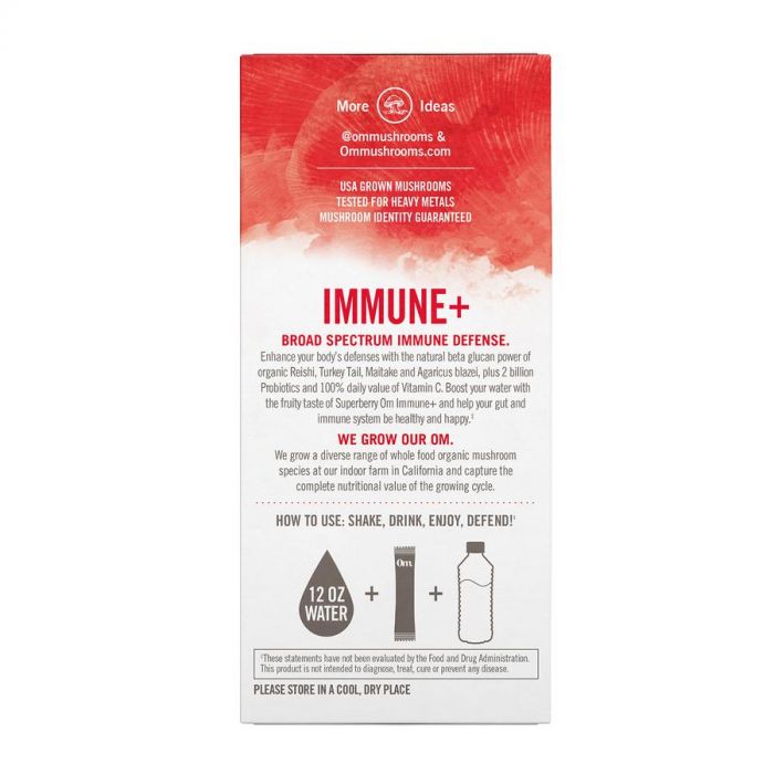 Side Label Photo of OM Mushroom Superberry Immune Plus Drink Mix
