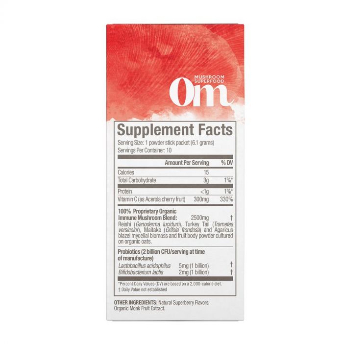 Supplement Facts Label Photo of OM Mushroom Superberry Immune Plus Drink Mix