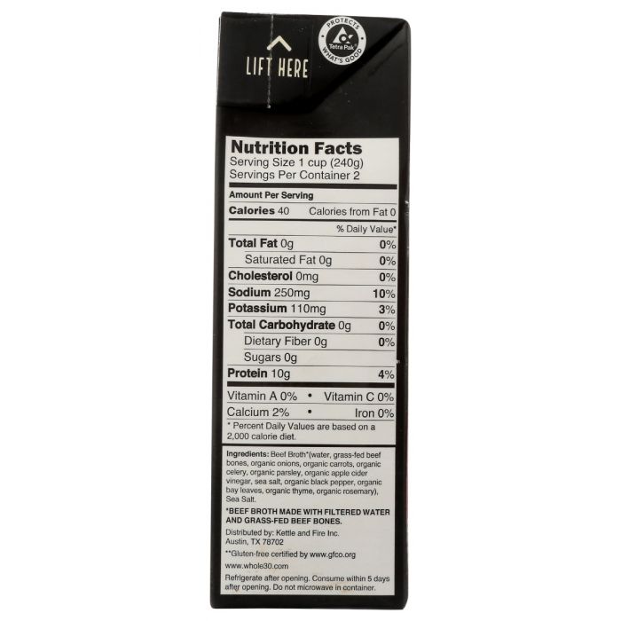 Nutrition Label Photo of Kettle and Fire Classic Beef Broth