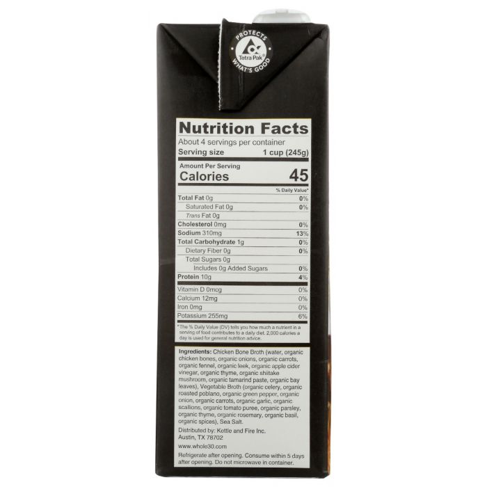 Nutrition Label Photo of Kettle and Fire Classic Chicken Bone Broth