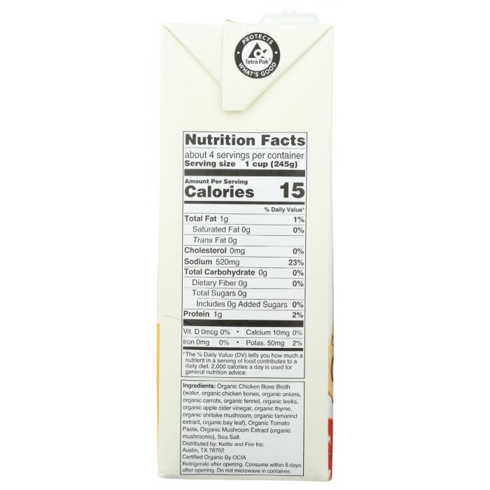 Nutrition Label Photo of Kettle and Fire Organic Chicken Broth