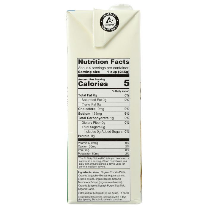Nutrition Label Photo of Kettle and Fire Low Sodium Vegetable Broth