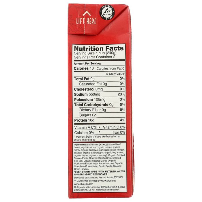 Nutrition Label Photo of Kettle and Fire Chipotle Beef Broth