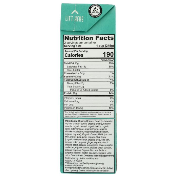 Nutrition Label Photo of Kettle and Fire Coconut Curry Broth