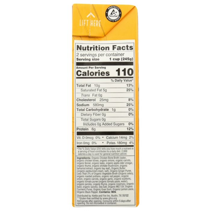 Nutrition Label Photo of Kettle and Fire Butter Chicken Broth