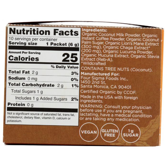 Nutrition Label Photo of Four Sigmatic Coffee Latte Mix with Lion's Mane