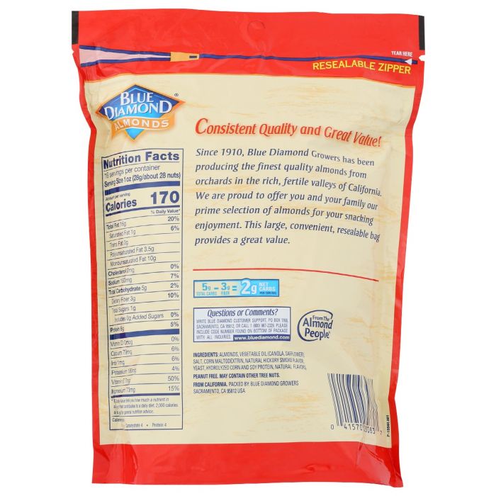 Nutritional Label Photo of Blue Diamond Smokehouse Almonds Value Pack