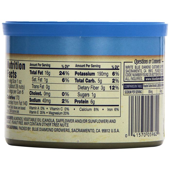 Nutritional Label Photo of Blue DiamondLightly Salted Almonds in Tin