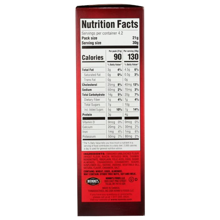 Nutritional Label  Photo of Nonni's Nonni's Cranberry Almond Thin Cookies