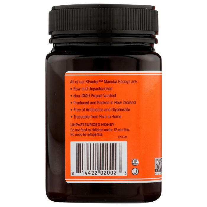 Description label photo of Wedderspoon Raw Honey Manuka K Factor 16