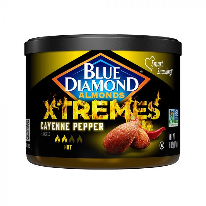 A Product Photo of Blue Diamond Xtremes Cayenne Pepper Almonds in Tin