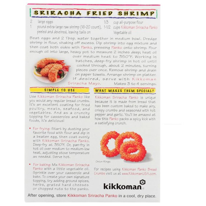 Back of the Box Photo of Kikkoman Sriracha Japanese Style Bread Crumbs