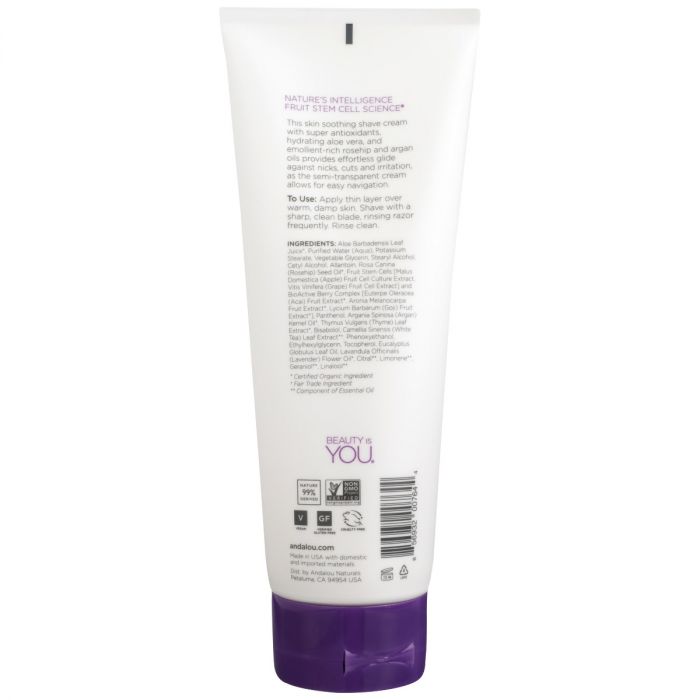 Back photo of Andalou Naturals Cream Shave Botanical Lavender Thyme