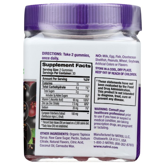 Nutritional label photo of Natrol Elderberry Gummies 100Mg