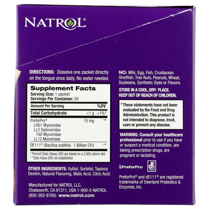 Supplements label photo of Natrol Immune Probiotic