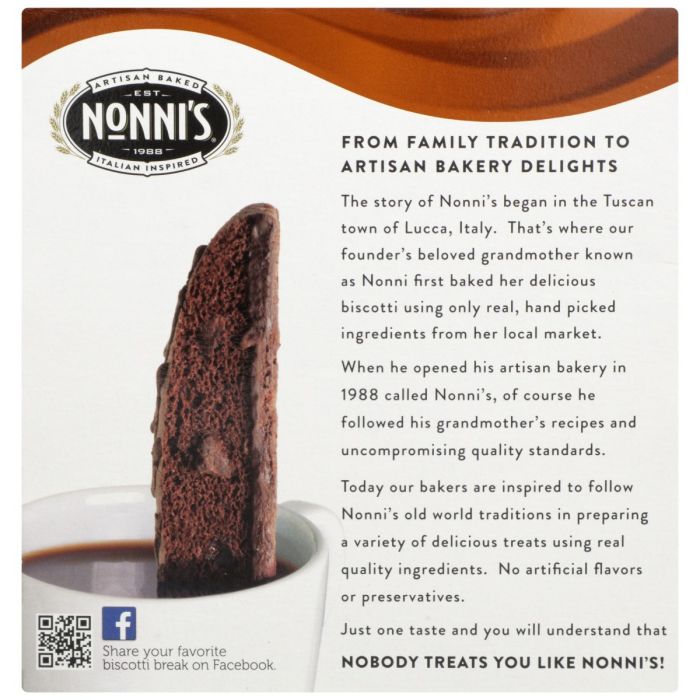 Back of the Box Photo of Nonni's Triple Chocolate Biscotti