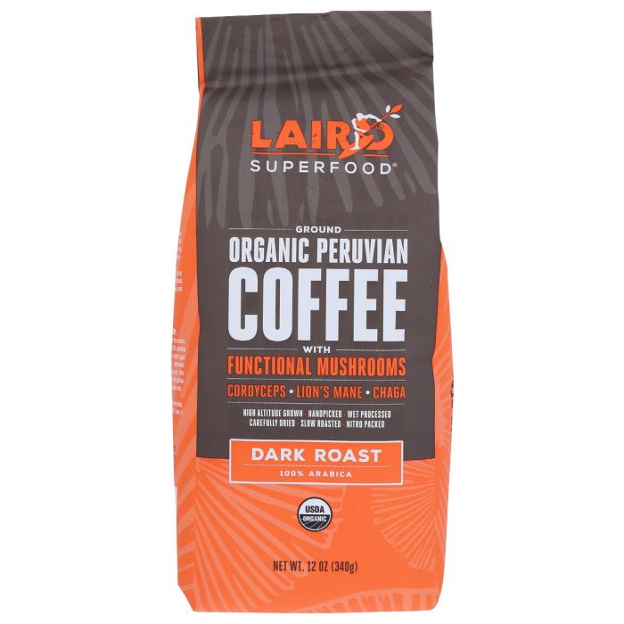 A Product Photo of Laird Dark Roast Organic Peruvian Coffee with Functional Mushrooms