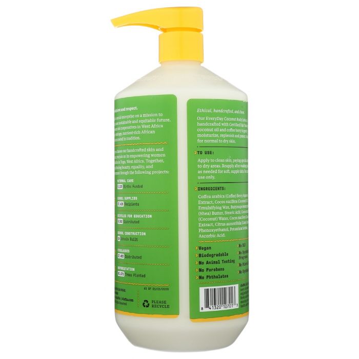 Back Packaging Photo of Alaffia Everyday Coconut Body Lotion in Coconut Lime