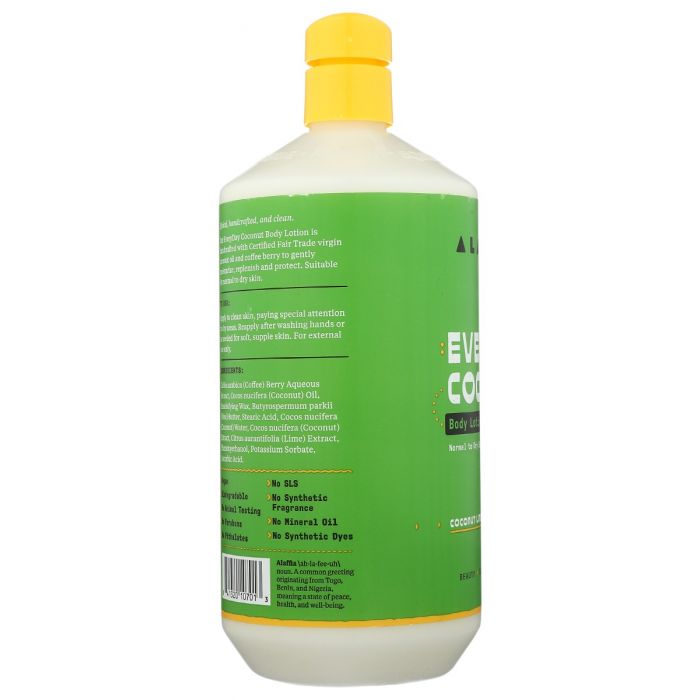 Side Label Photo of Alaffia Everyday Coconut Body Lotion in Coconut Lime