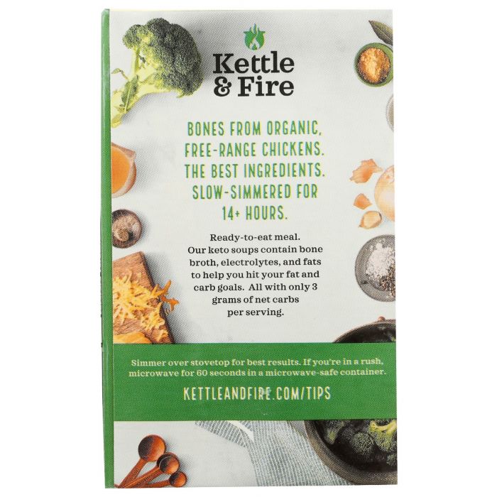 Back of the Box Photo of Kettle and Fire Brocolli CheddarBone Broth Soup