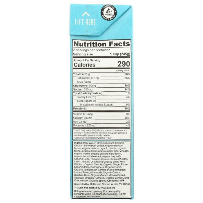 Nutrition Label Photo of Kettle and Fire Butter Curry Bone Broth Soup