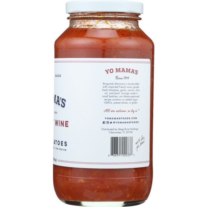 Side Label Photo of Yo Mama's Burgundy Wine Fresh Tomatoes