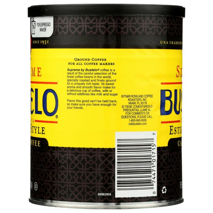 Side Label Photo of Cafe Bustelo Supreme Espresso Ground Coffee in Can