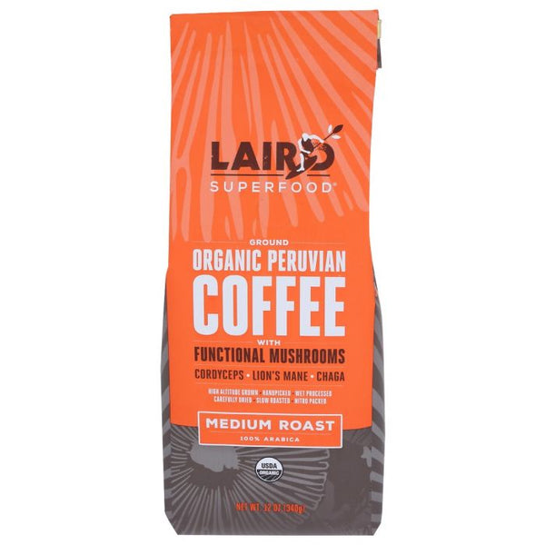 A Product Photo of Laird Medium Roast Organic Peruvian Coffee with Functional Mushrooms
