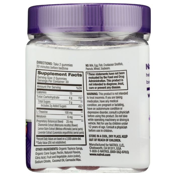 Supplements label photo of Natrol Sleep Calm Gummy