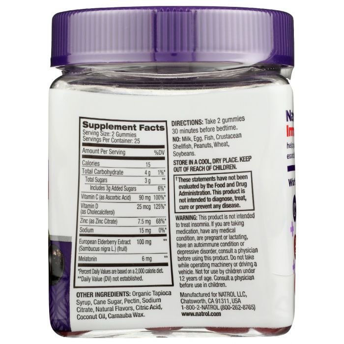 Supplements label photo of Natrol Sleep Immune Gummy