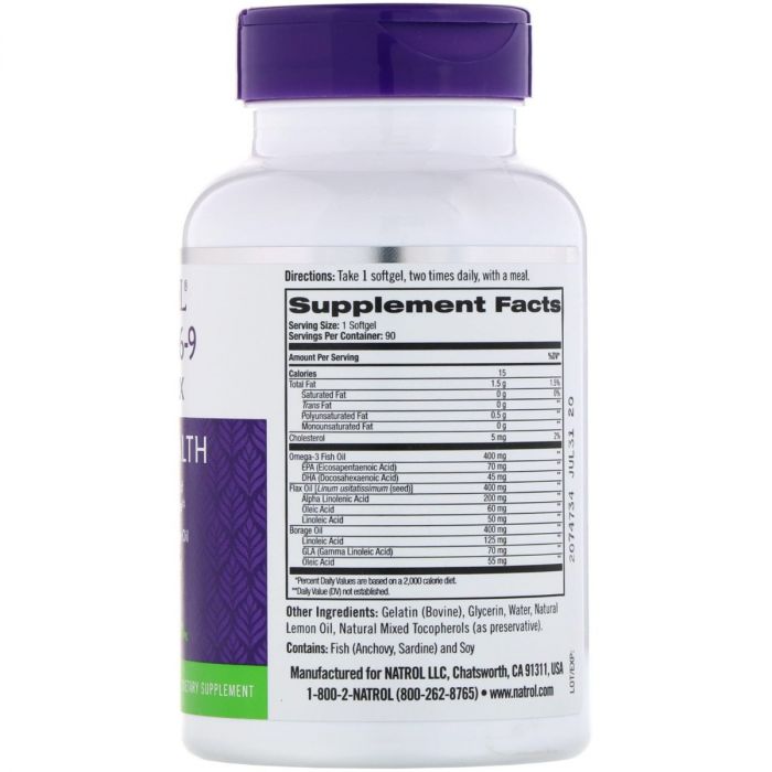 Supplement label photo of Natrol Omega 3-6-9 Complex