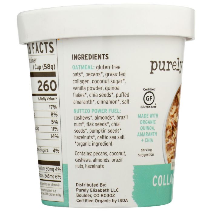 Ingredients List  Photo of Purely Elizabeth Vanilla Pecan Collagen Protein Oats