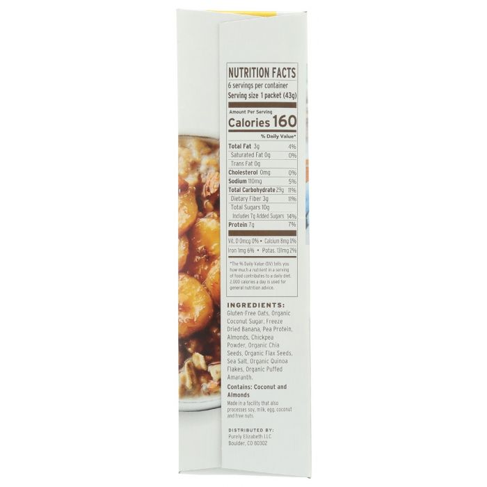 Nutritional Label of Purely Elizabeth Banana Nut Instant Oatmeal