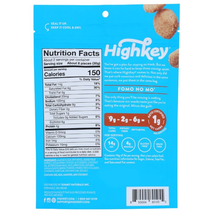 Back Packaging Photo of High Key Snickerdoodle Mini Cookies