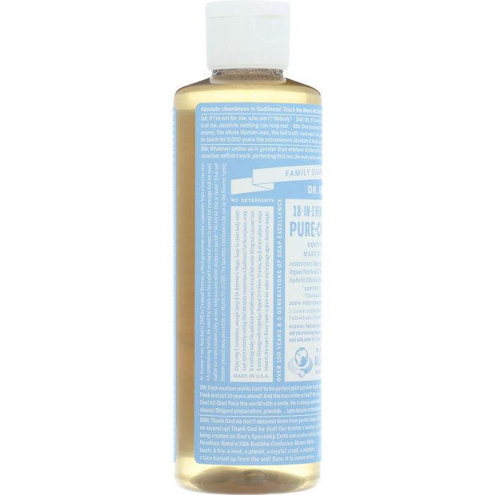 Side photo of Dr. Bronner Baby Unscented Pure Castile Liquid Soap