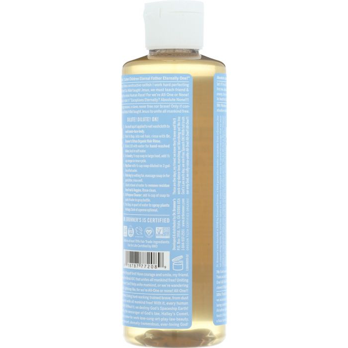 Back photo of Dr. Bronner Baby Unscented Pure Castile Liquid Soap